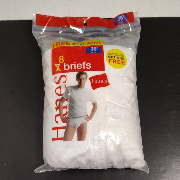 Vtg Hanes 8-Pack White Classic Briefs With Grey Waistband Size 36 - Picture 1 of 9